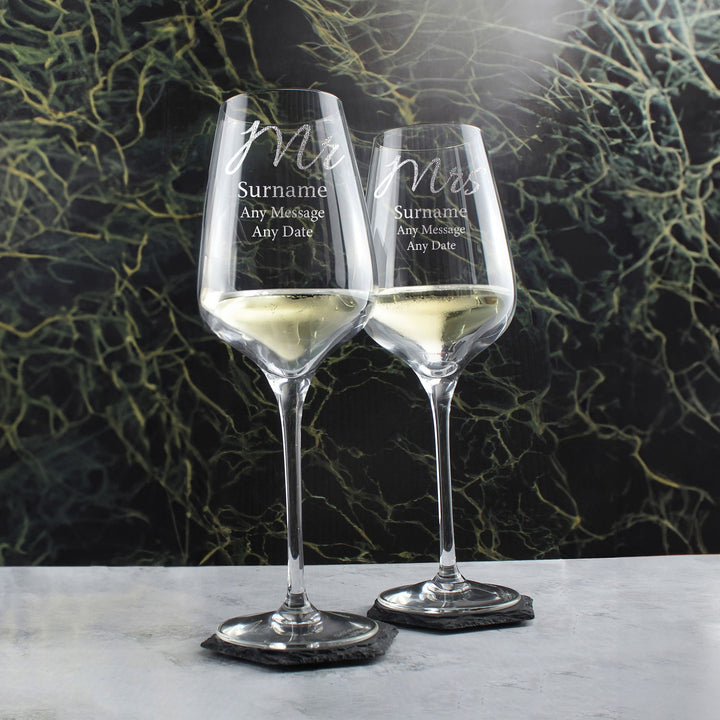 Personalised Mr and Mrs Engraved Crystal Wine Glass Set