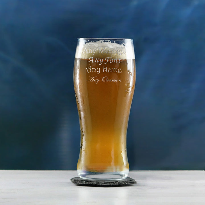Engraved Nevis Curved Pint Glass 560ml, Gift Boxed