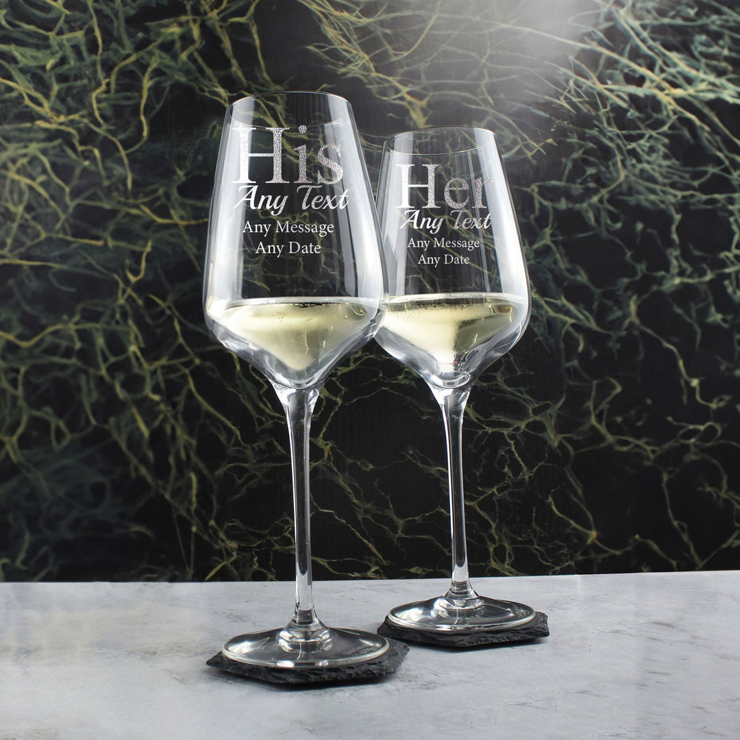 Personalised His &amp; Hers Wine Glasses Set (450ml) Gift Boxed