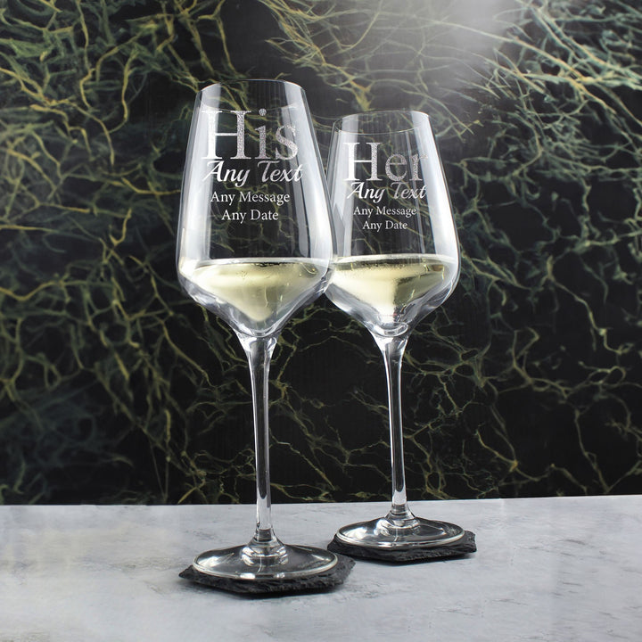 Personalised His &amp; Hers Wine Glasses Set (450ml) Gift Boxed
