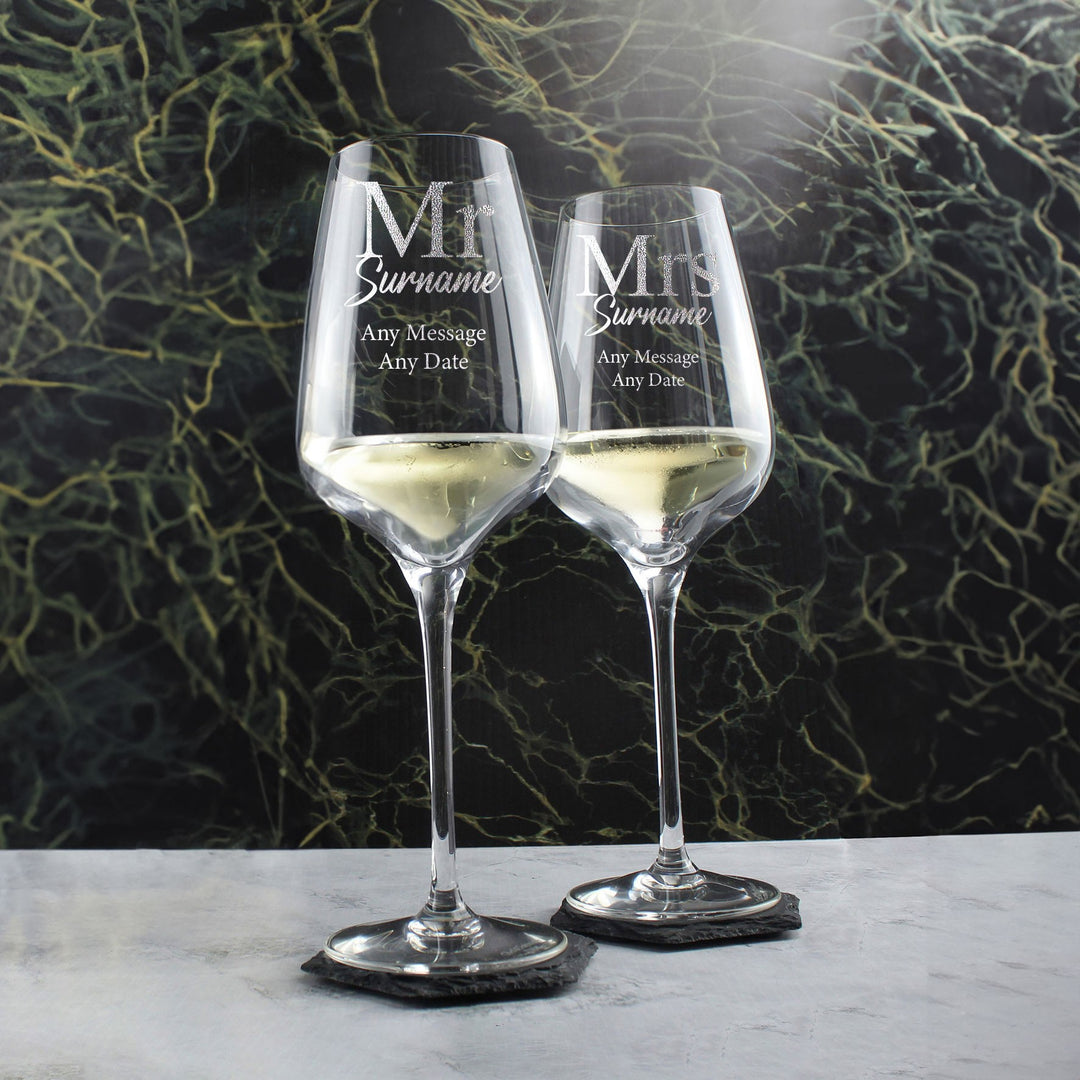 Personalised Mr &amp; Mrs Engraved Wine Glass Set (450ml)