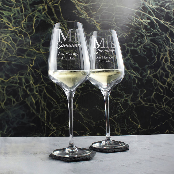 Personalised Mr &amp; Mrs Engraved Wine Glass Set (450ml)