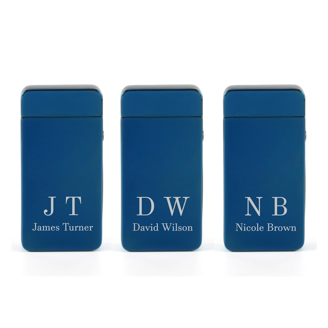 Personalised Blue Electric Arc Lighter with Initials