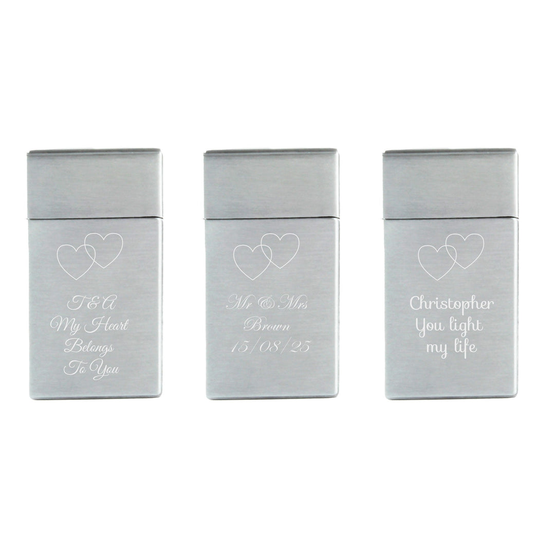 Personalised Silver Jet Torch Lighter with Overlapping Hearts