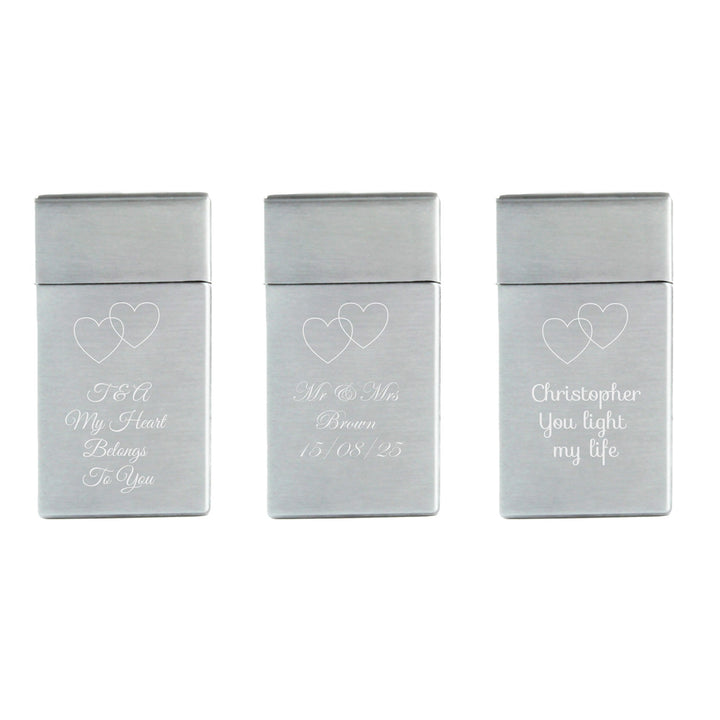 Personalised Silver Jet Torch Lighter with Overlapping Hearts