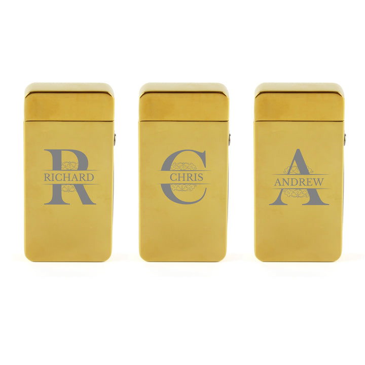Personalised Gold Electric Arc Lighter with Initial, Gift Boxed