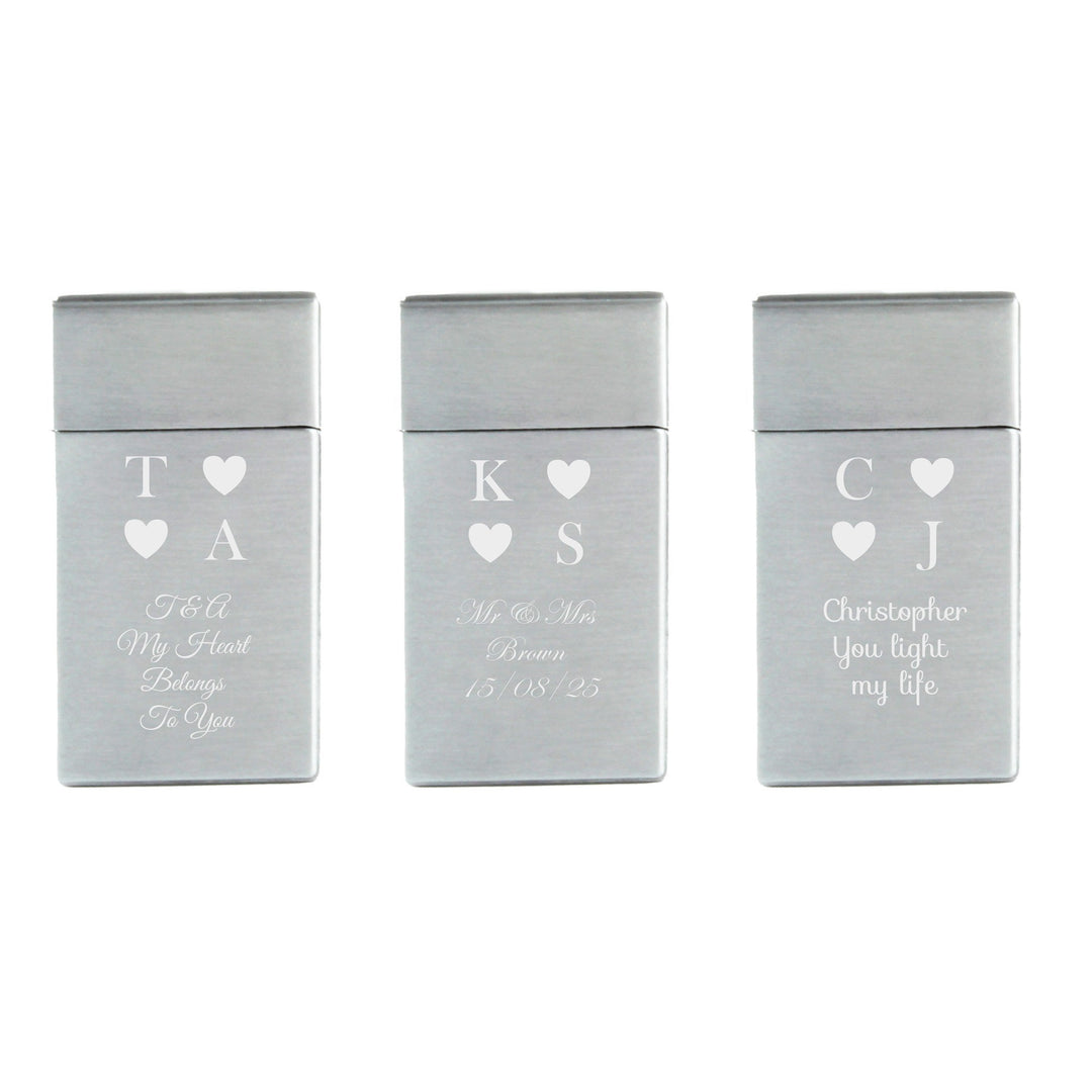 Personalised Silver Heart Jet Flame Lighter in Gift Box