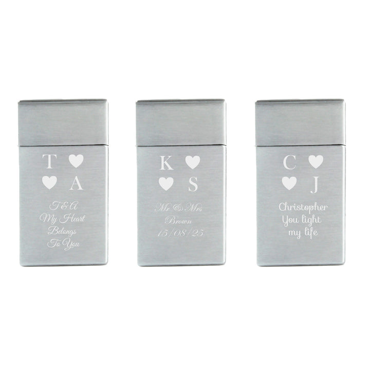 Personalised Silver Heart Jet Flame Lighter in Gift Box