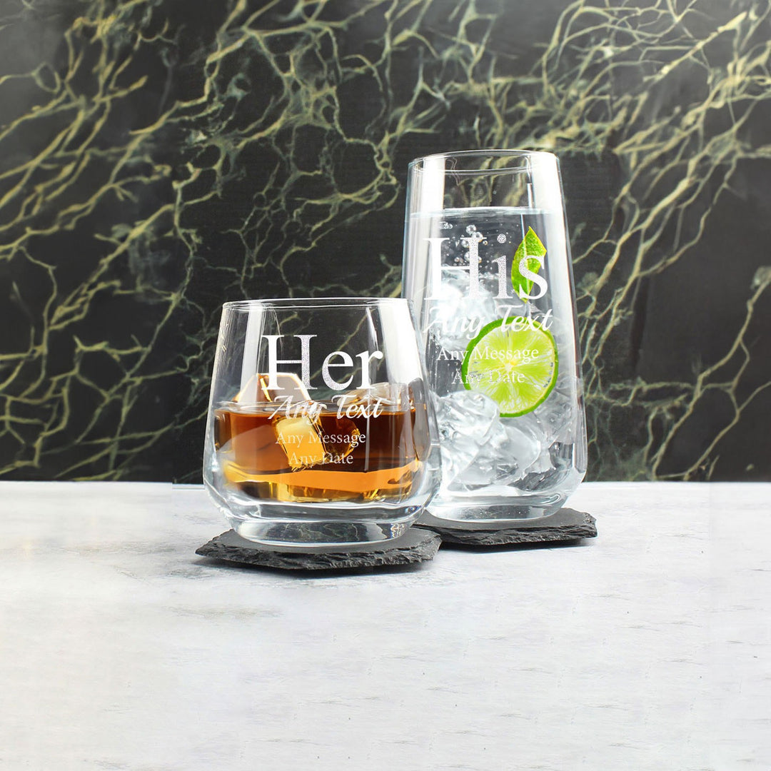 Personalised His &amp; Hers Whisky and Cocktail Glass Set