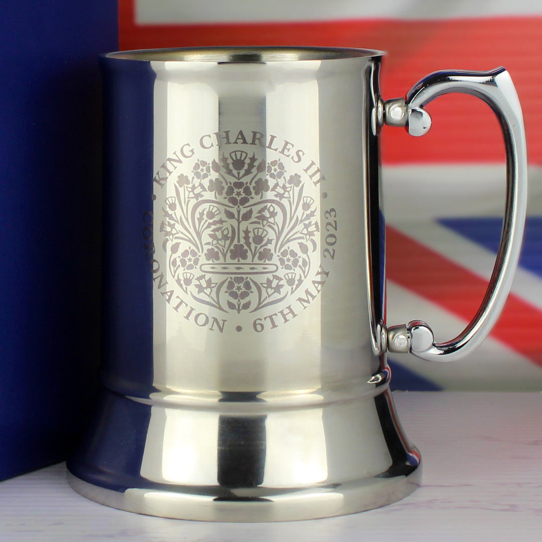 Engraved Coronation Emblem Stainless Steel Tankard