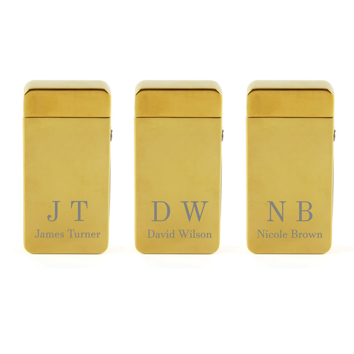 Personalised Gold Electric Arc Lighter with Initials, Gift Boxed