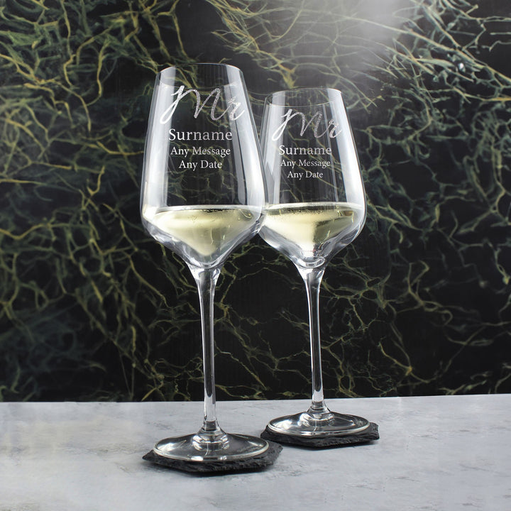 Personalised Mr &amp; Mr Engraved Wine Glasses Set