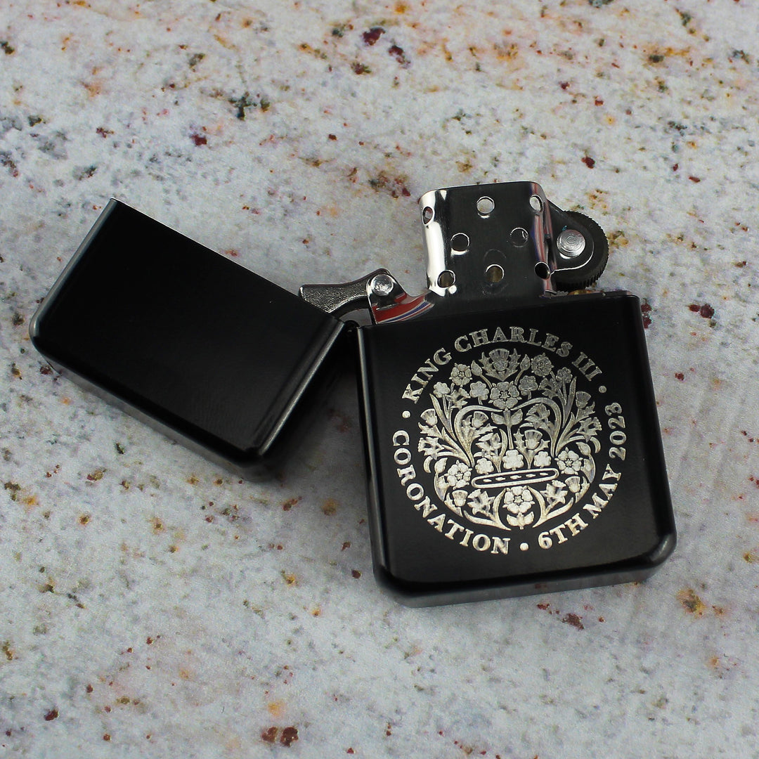 Engraved King’s Coronation Emblem Black Lighter