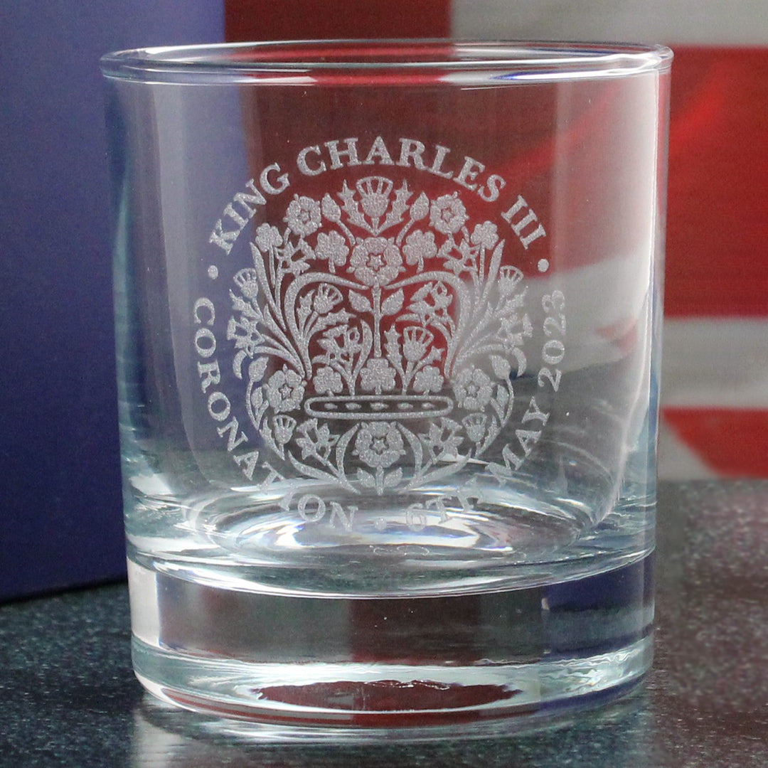 Engraved King Charles III Coronation Emblem Whisky Tumbler