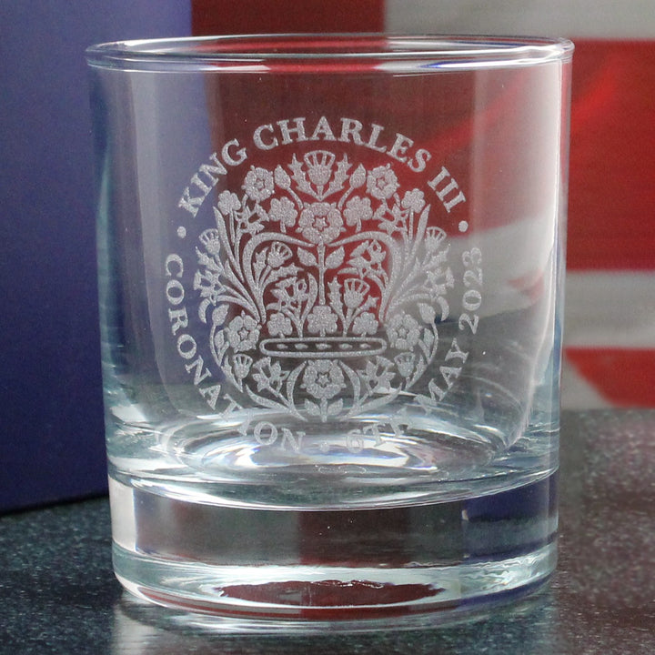 Engraved King Charles III Coronation Emblem Whisky Tumbler