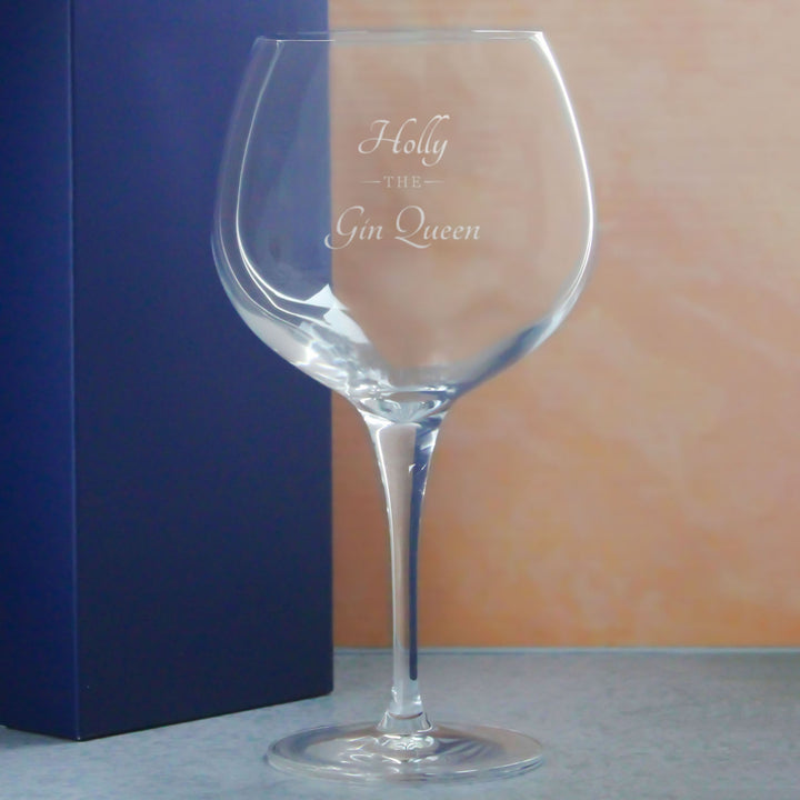 Personalised Gin Balloon Glass with The Gin Queen Design