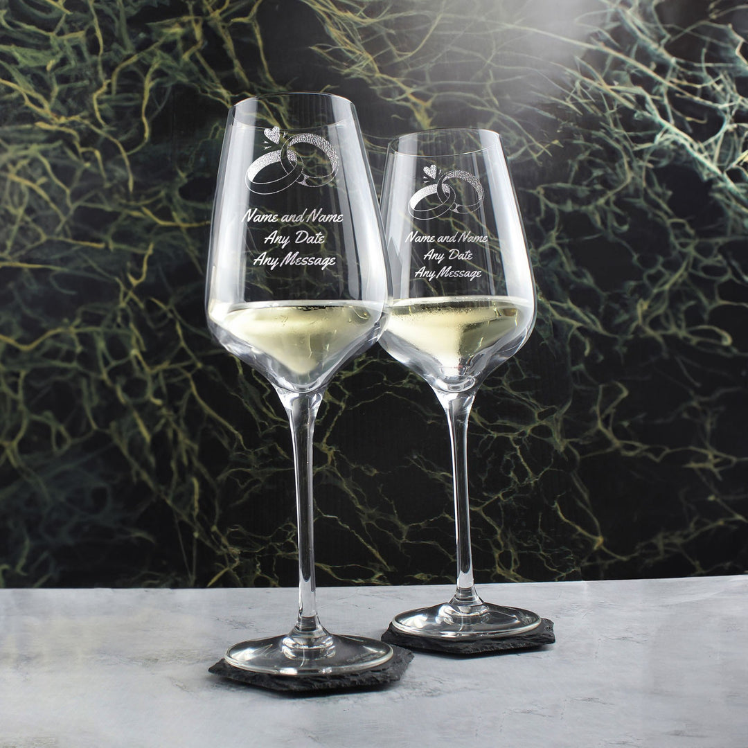 Personalised Wedding Rings Crystal Wine Glasses Set (450ml)