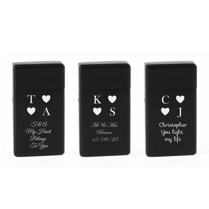 Personalised Black Heart Initials Jet Flame Gas Lighter