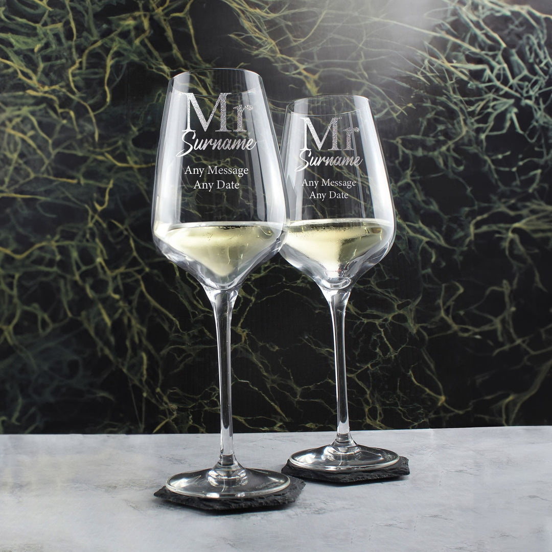 Personalised Mr and Mr Engraved Wine Glass Set