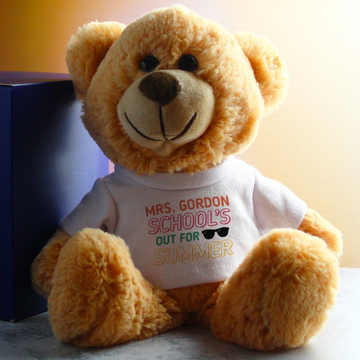 Personalised Cream Teddy Bear in School’s Out For Summer T-Shirt