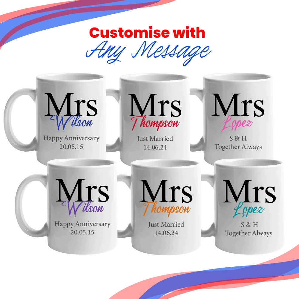 Personalised Mrs and Mrs Mug Set