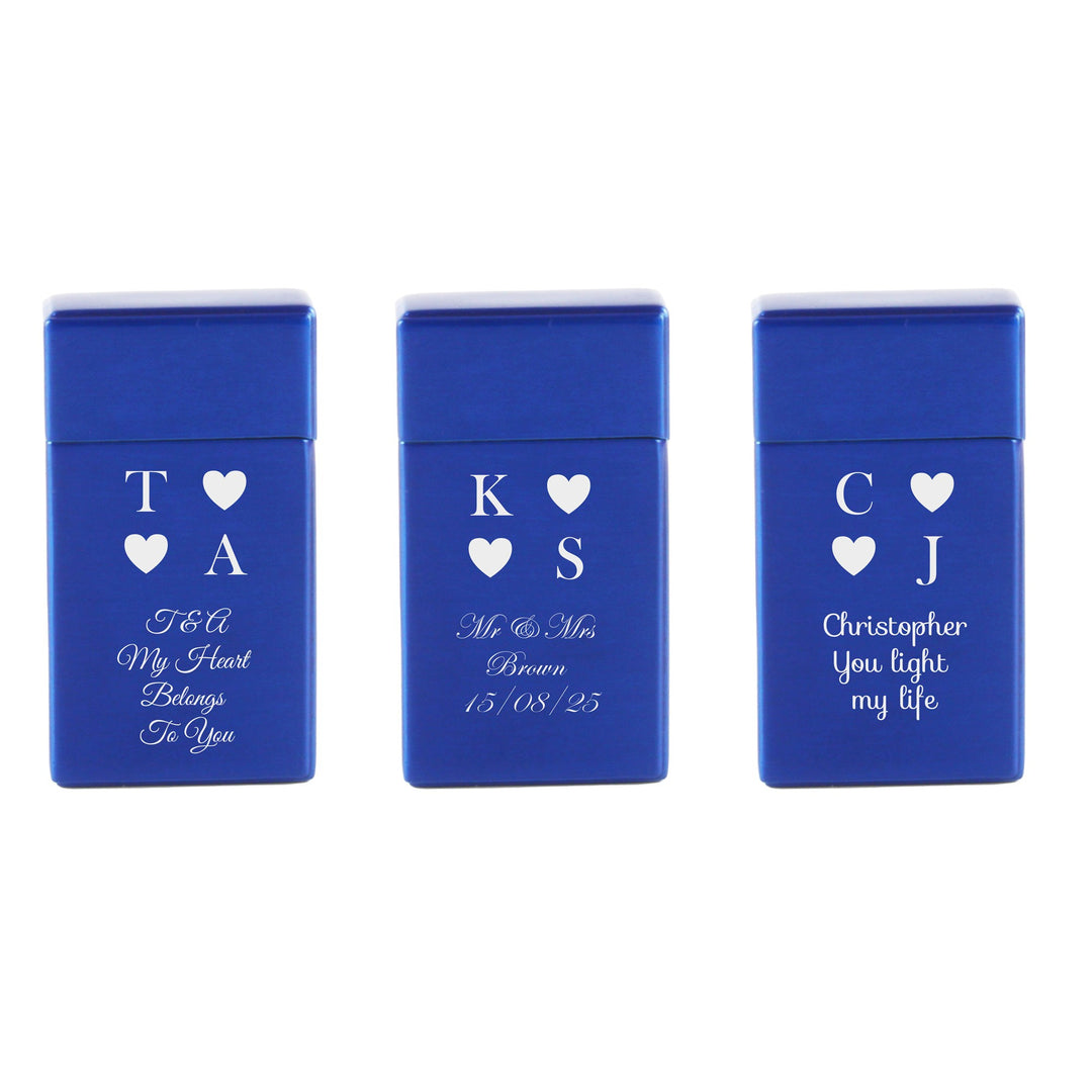 Personalised Blue Heart Jet Flame Gas Lighter in Gift Box