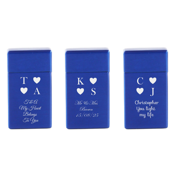 Personalised Blue Heart Jet Flame Gas Lighter in Gift Box