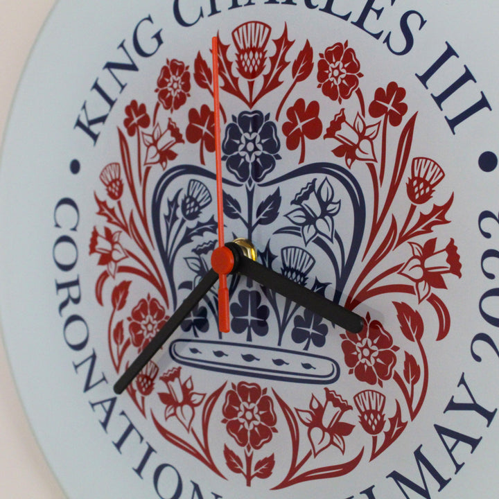 King Charles III Coronation Emblem Glass Wall Clock