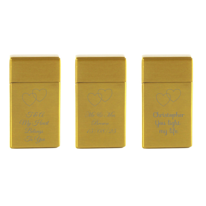 Personalised Gold Jet Gas Lighter with Overlapping Hearts