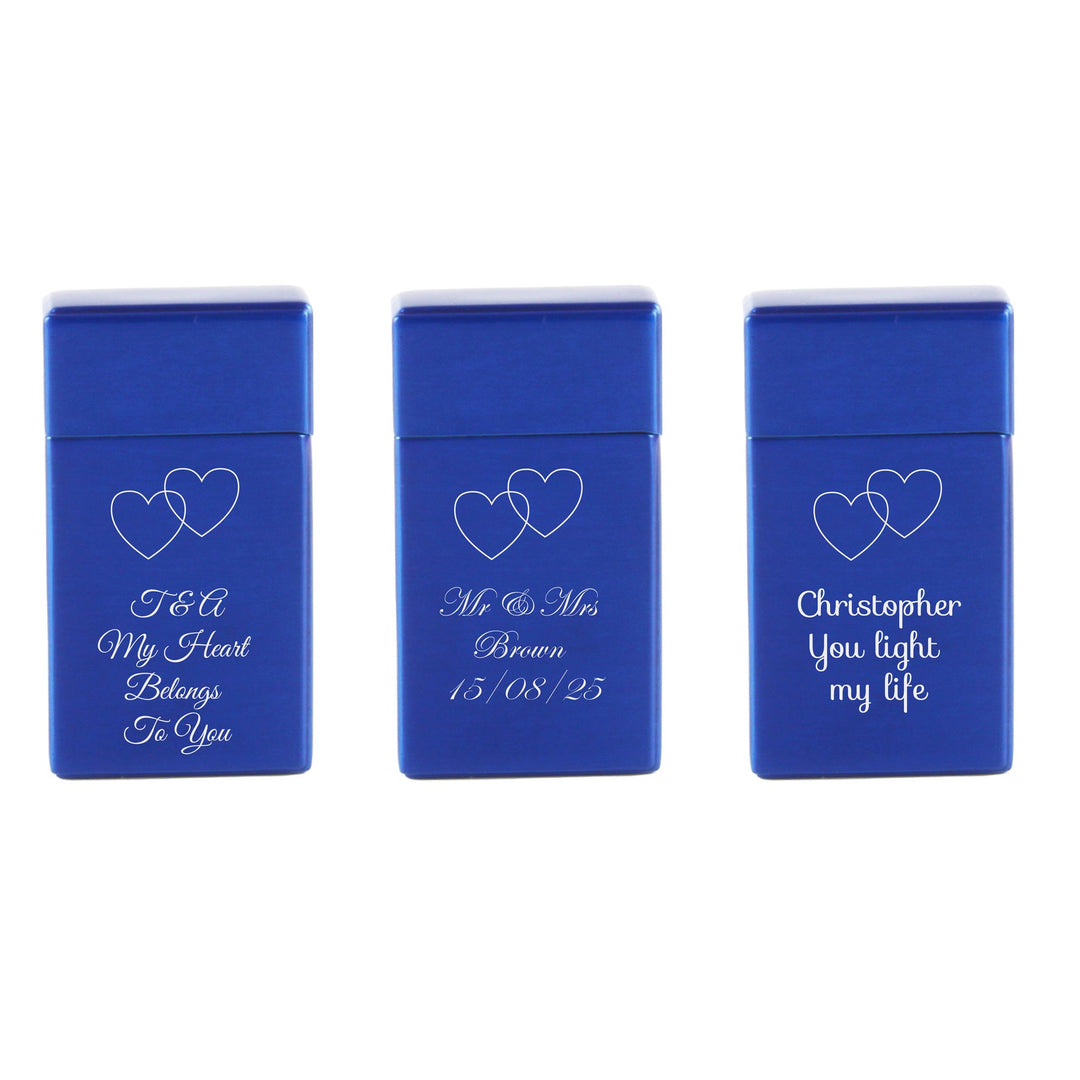 Personalised Blue Jet Gas Lighter with Overlapping Hearts