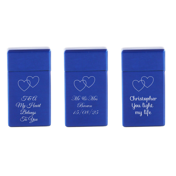 Personalised Blue Jet Gas Lighter with Overlapping Hearts
