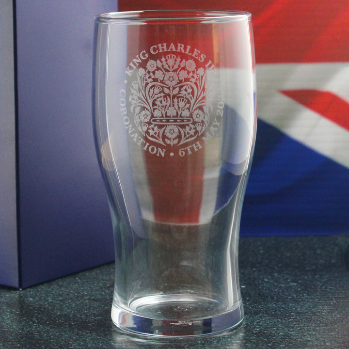 Engraved King Charles III Coronation Emblem Pint Glass