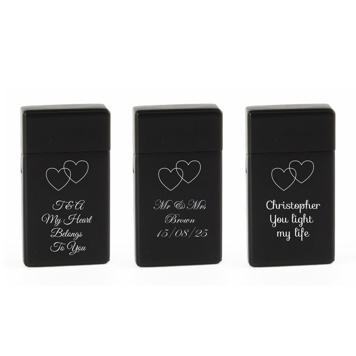 Personalised Black Jet Flame Lighter with Overlapping Hearts