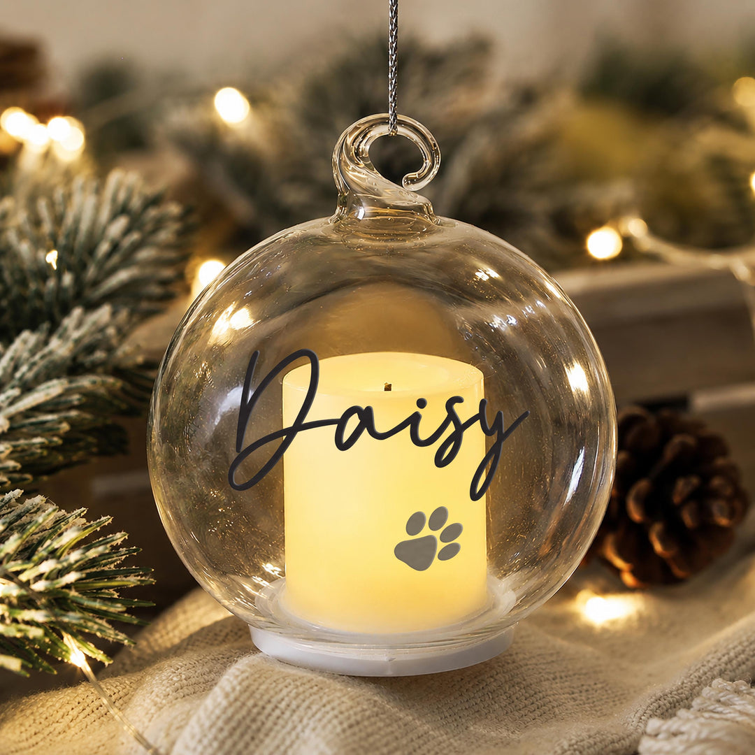 Personalised Pawprint Memorial LED Candle Glass Bauble, The Personal Shop, personalised gifts