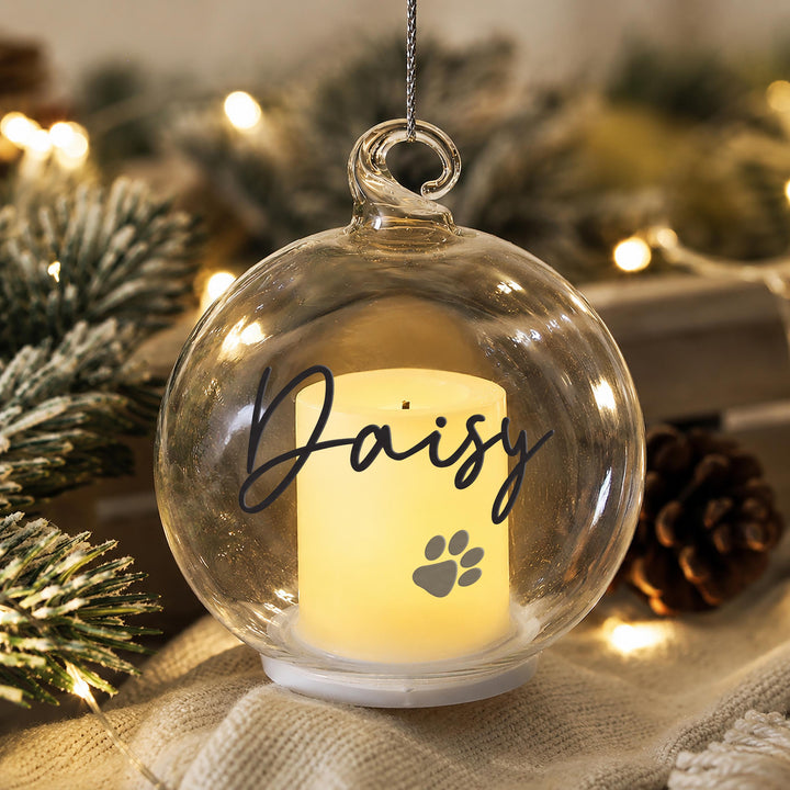 Personalised Pawprint Memorial LED Candle Glass Bauble, The Personal Shop, personalised gifts
