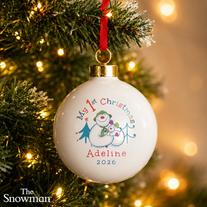 Personalised Ceramic Bauble with Message – The Snowman My 1st Christmas
