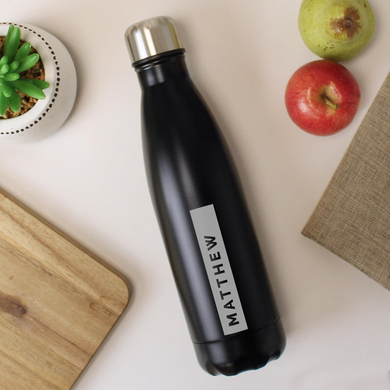 Personalised Rectangle Black Metal Insulated Drinks Bottle