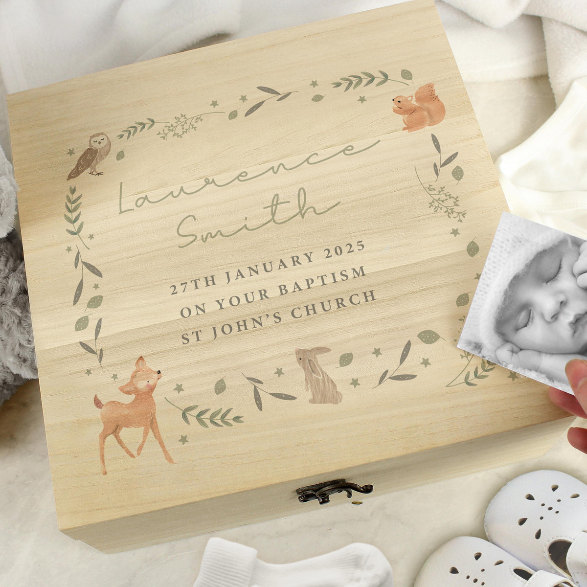 Personalised Woodland Animal Large Wooden Keepsake Box – alternative view