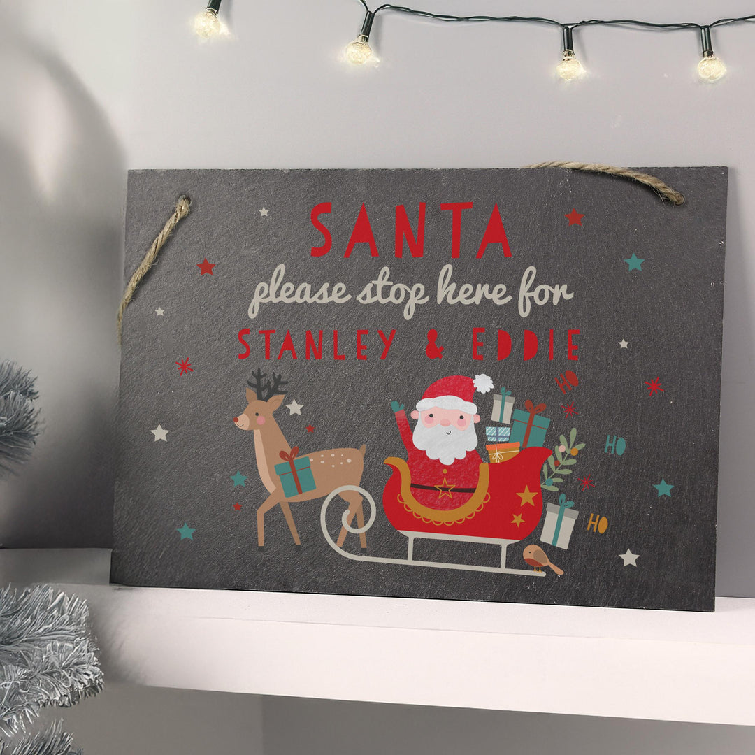 Personalised Santa Stop Here Slate Sign – alternative view