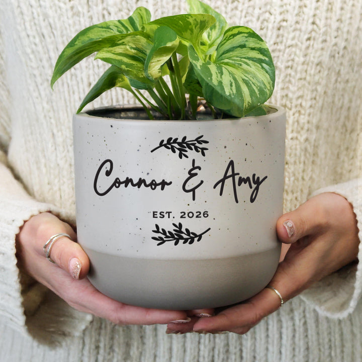 Personalised Botanical Flecked Plant Pot, The Personal Shop, personalised gifts