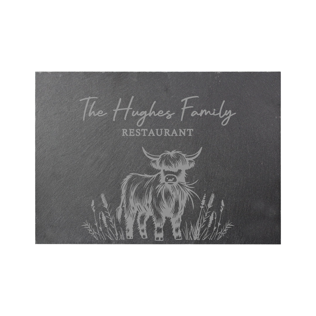 Personalised Highland Cow Slate Placemat, The Personal Shop, personalised gifts