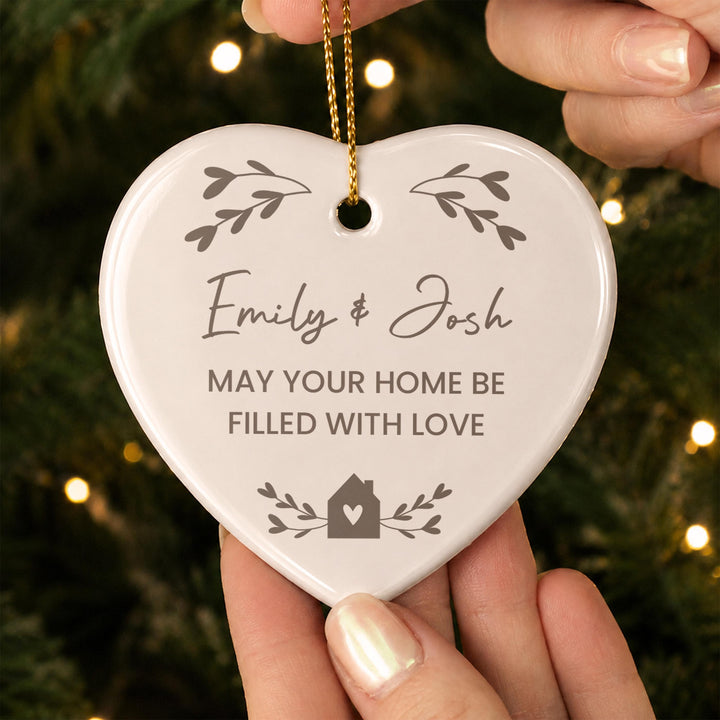 Personalised Little House Ceramic Heart Hanging Decoration, The Personal Shop, personalised gifts