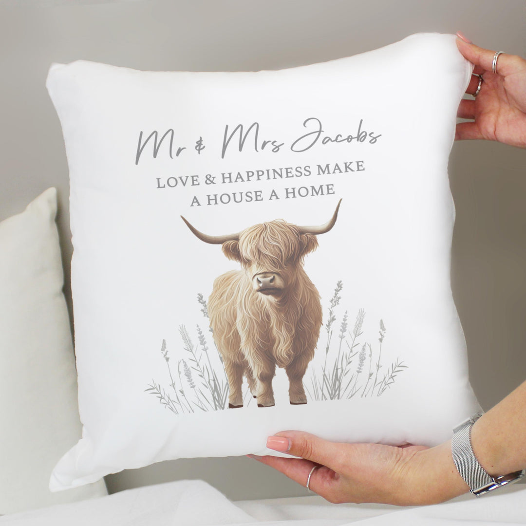 Personalised Highland Cow Cushion – alternative view