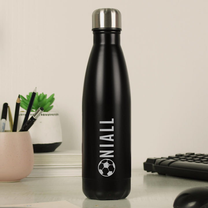 Personalised Football Black Metal Insulated Drinks Bottle – alternative view