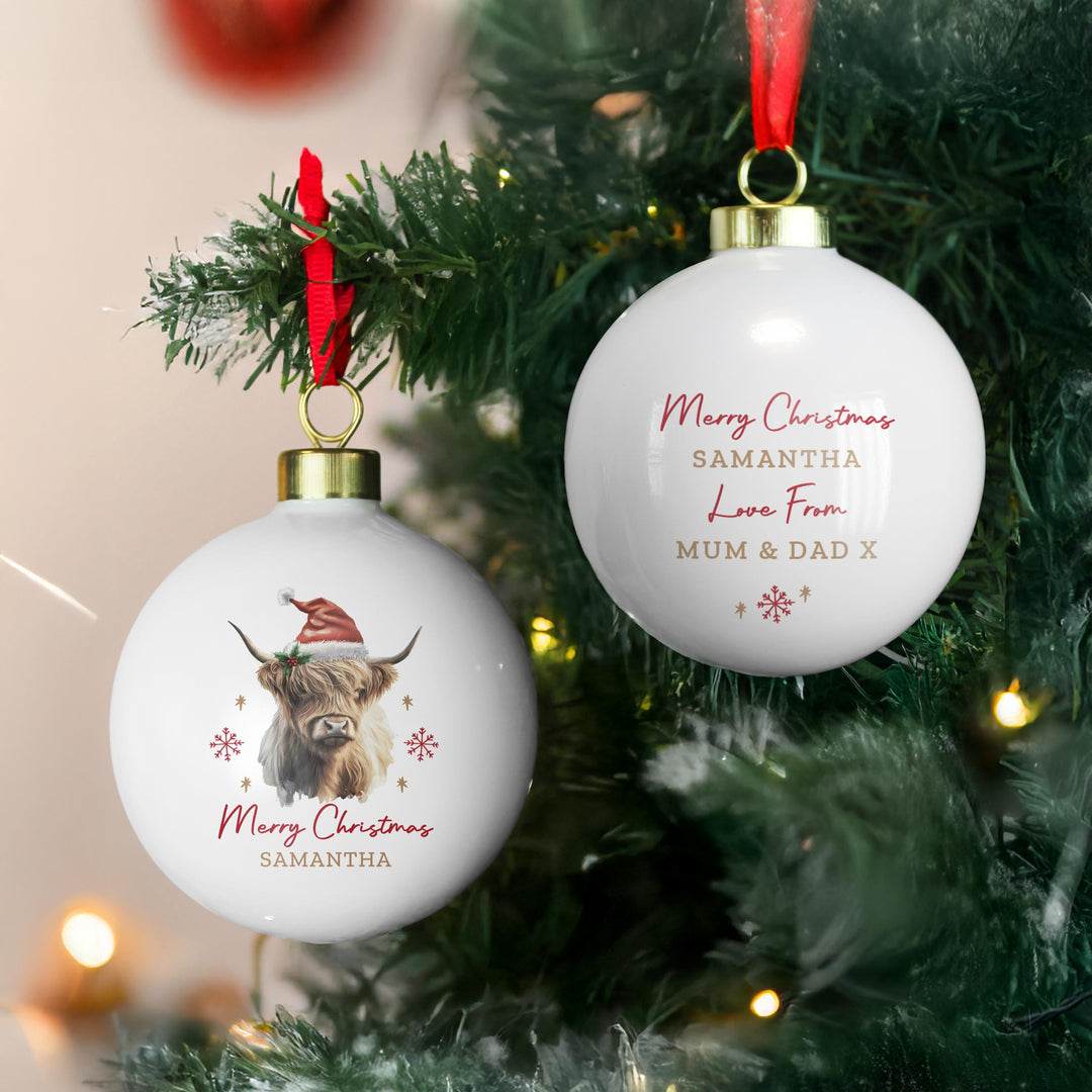 Personalised Highland Cow Christmas Bauble – alternative view