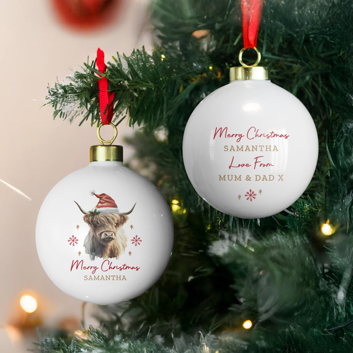 Personalised Highland Cow Christmas Bauble – alternative view