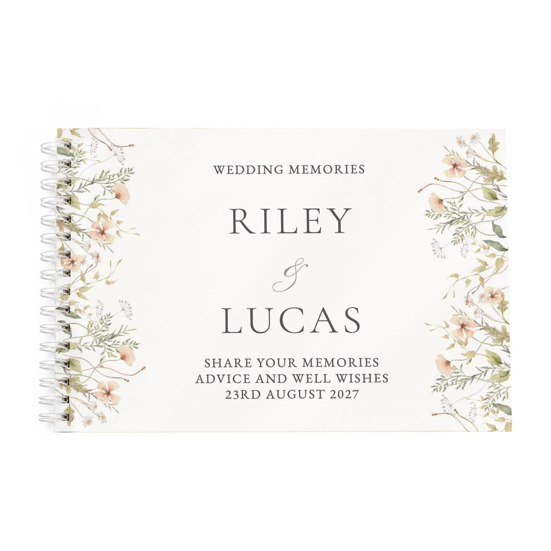 Personalised Peach Wild Flowers Wedding Guest Book, The Personal Shop, personalised gifts