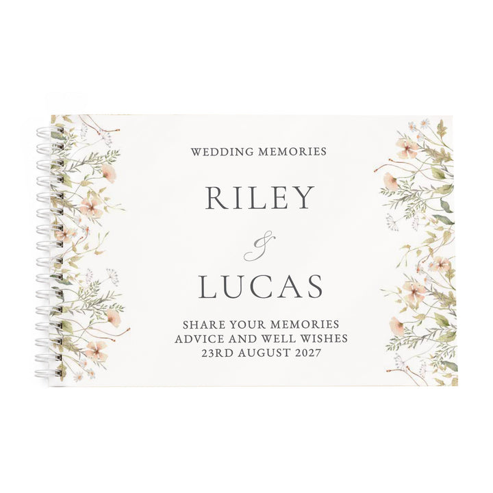 Personalised Peach Wild Flowers Wedding Guest Book, The Personal Shop, personalised gifts