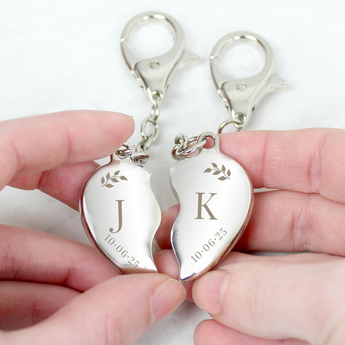 Personalised Foliage Two Hearts Keyring, The Personal Shop, personalised gifts