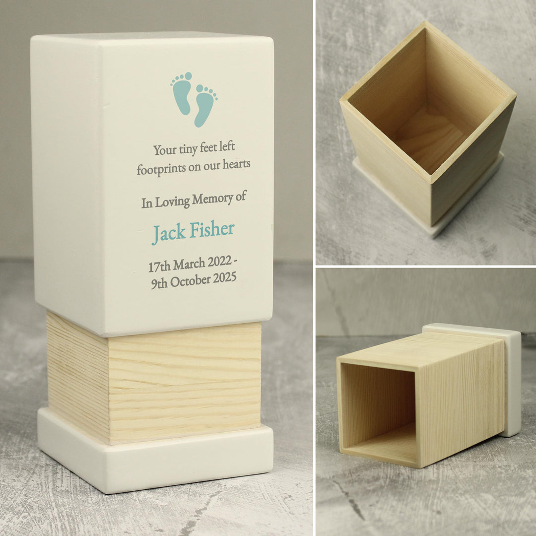 Personalised Baby Boy Small Wooden Urn – alternative view